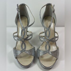 Caparros Nixie Silver Rhinestone Strappy Heels Dress Shoes Women’s Size 9.5